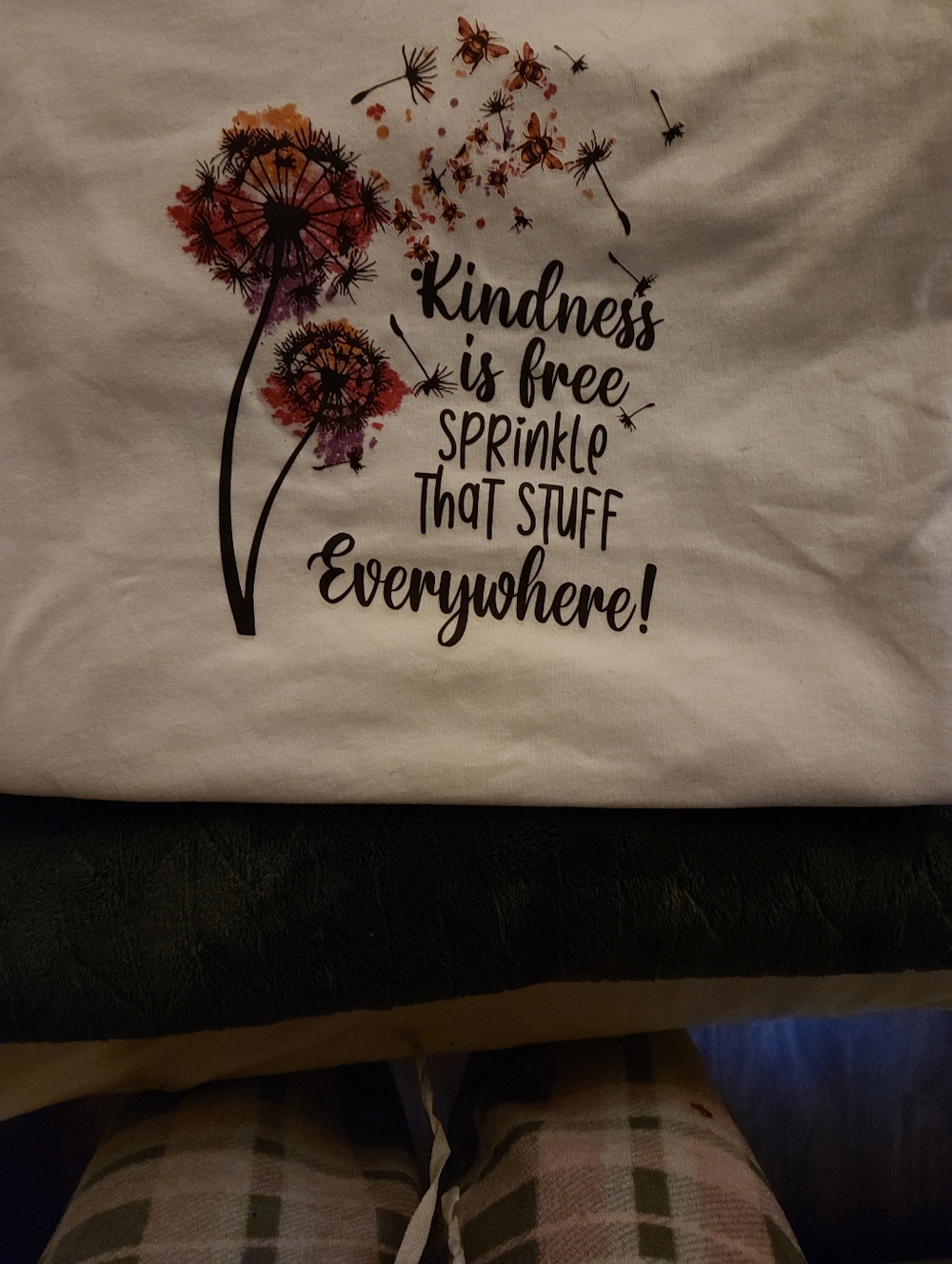 Women's White Short Sleeve Tee with Multicolor Dandelion Graphic